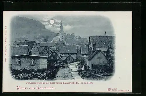 Mondschein-AK Lautenthal, Hochwasser-Katastrophe 1898, Ortspartie