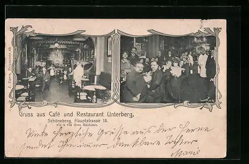 AK Schöneberg, Cafe und Restaurant Unterberg, Hauptstrasse 18, Innenansichten