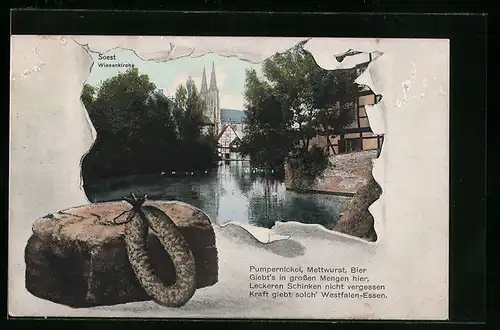 AK Soest, Wiesenkirche, Pumpernickel mit Mettwurst