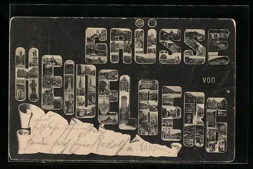 AK Heidelberg, Ortsansichten als Schriftzug