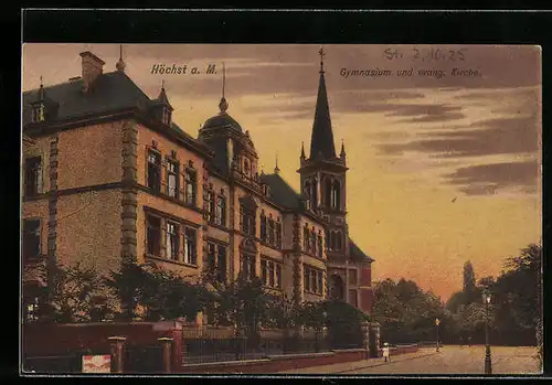 AK Höchst a. M., Gymnasium und evangelische Kirche