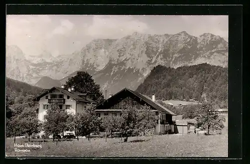 AK Ramsau, Haus Steinberg mit Bergkulisse, VW-Käfer