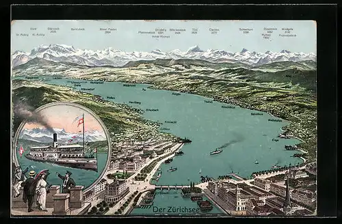 AK Zürich, Dampferfahrt auf dem Zürichsee