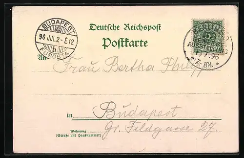 Lithographie Berlin, Berliner Gewerbe-Ausstellung 1896, Blick auf Rathaus Spandau