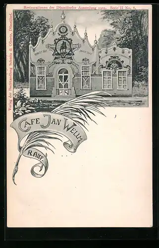 Lithographie Düsseldorf, Restauration der Düsseldorfer Industrie- & Gewerbe-Ausstellung 1902, Cafe Jan Wellm