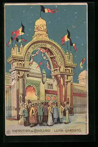Künstler-AK Charleroi, Exposition de Charleroi 1911, Luna-Gardens-Attractions