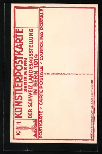 Künstler-AK Bern, Schweiz. Landesausstellung 1914, Strassenpartie mit Kirchturm