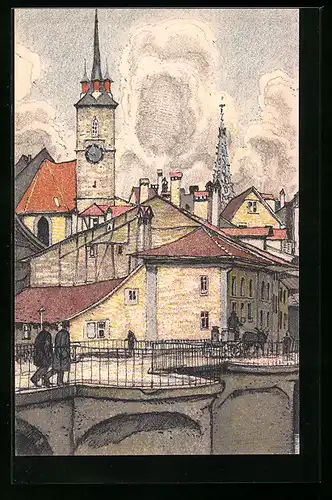 AK Bern, Schweiz. Landesausstellung 1914, Ortsansicht mit Kirchturm