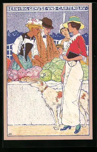 Künstler-AK Bern, Schweiz-Landes-Ausstellung 1914, Partie in der Gemüse- u. Gartenbauabteilung, Hund