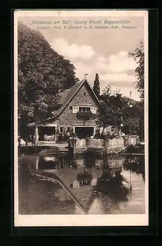 AK Stuttgart, Bau-Ausstellung 1908, Weinhaus am See