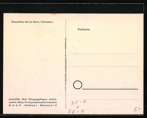 AK Superphosphat-Industrie Reklame, Hammeltanz bei der Kirwe in Ostfranken