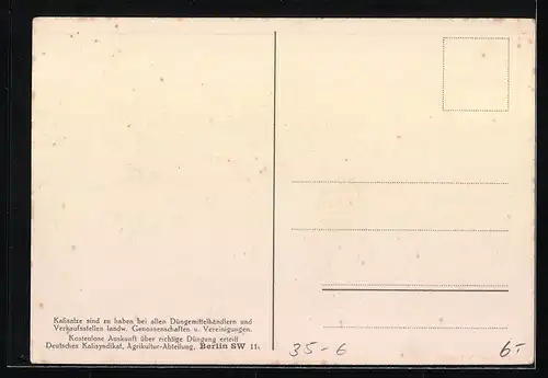 Künstler-AK Soll der Acker Wohlstand bringen, müsst ihr ihn mit Kali düngen!, Reklame