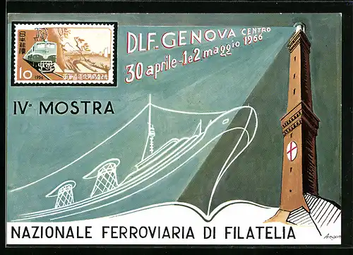 Künstler-AK Genova, Nazionale Ferroviaria di Filatelia 1966