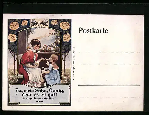 Künstler-AK Mutter gibt ihrem Sohn Honig