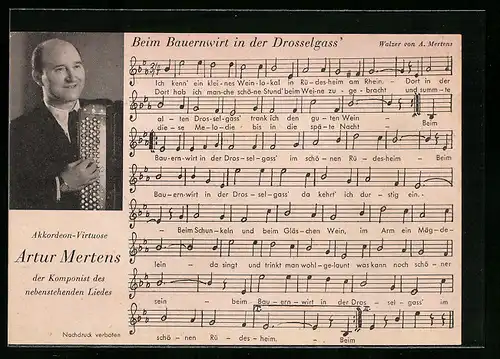 AK Akkordeon-Virtuose Artur Mertens und sein Lied Beim Bauernwirt in der Drosselgass