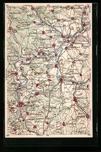 AK Münnerstadt, Landkarte vom Ort und beiliegenden Orten vom WONA-Verlag