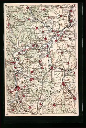 AK Münnerstadt, Landkarte vom Ort und beiliegenden Orten vom WONA-Verlag