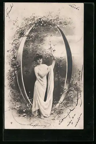 AK Junge Dame im Buchstaben O