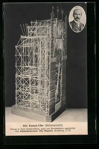 AK Modellbau, Kunst-Uhr aus Strohhalmen angefertigt von Otto Wegener