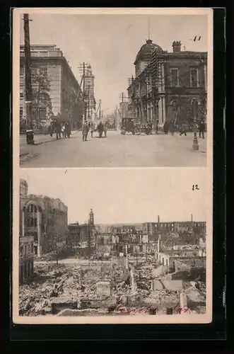 AK Yokohama, Ortsansichten vor und nach dem Erdbeben