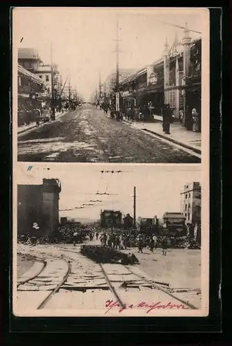 AK Yokohama, Erdbeben Mai 1923, Zerstörungen in einer Geschäftsstrasse