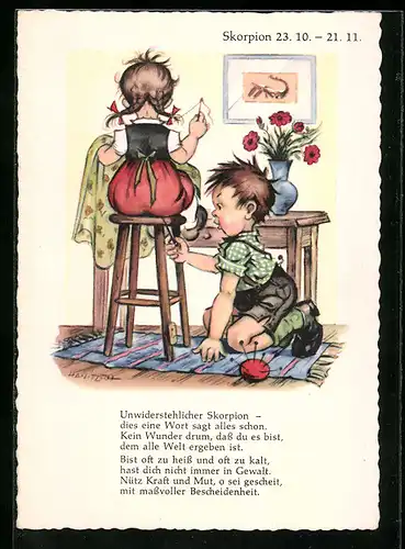 Künstler-AK Hanitzsch: O Löwenmensch..., Sternzeichen, Horskpo, Astrologie