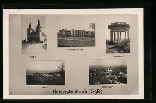 AK Kaisersteinbruch, Kirche, Offiziers-Kasino, Gloriette, Ortsansicht