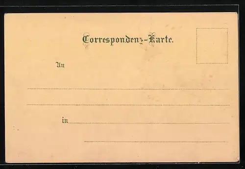 Lithographie Bregenz, Altes Gebäude mit Hügeln