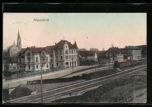 AK Messkirch, Strassenpartie an der Eisenbahnlinie