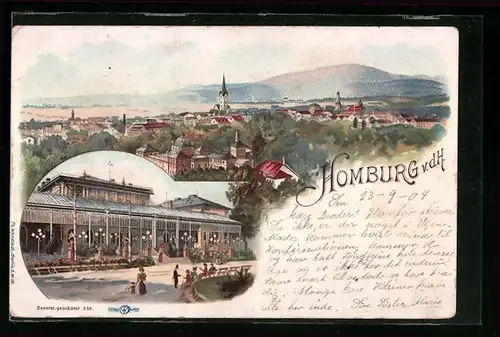 Lithographie Homburg v. d. H., Panorama, Ortsansicht mit Gebäude