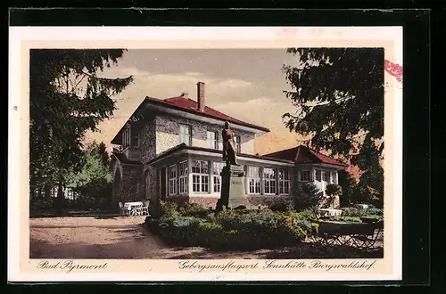 AK Bad Pyrmont, Gasthaus Sennhütte Burgwaldshof mit Denkmal