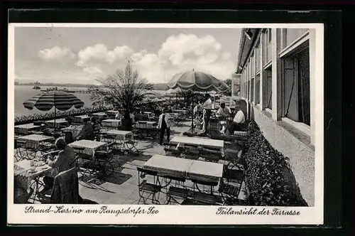 AK Rangsdorf, Gasthaus Strand-Kasino am Rangsdorfer See, Teilansicht Der Terrasse