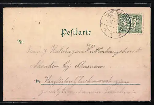 Lithographie Emmerich a. Rh., Rheinpartie u. Aldegundis Kirche