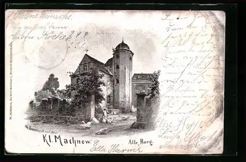 Künstler-AK Kl. Machnow, Blick auf die alte Burg