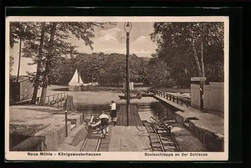 AK Königswusterhausen-Neue Mühle, Bootsschleppe an der Schleuse