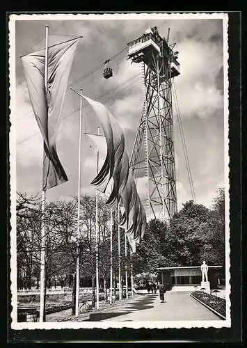 AK Zürich, Schweiz. Landes-Ausstellung 1939, Eingang Riesbach mit Seilbahnturm