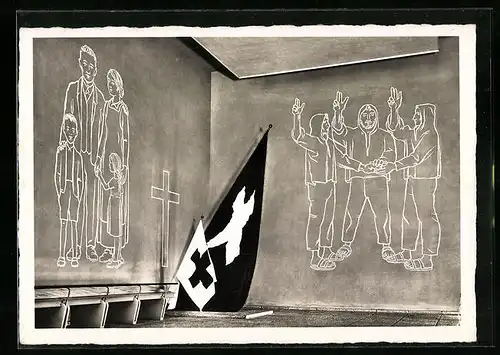 AK Zürich, Schweizerische Landesausstellung 1939, Sgraffito Wir wollen frei sein, wie die Väter waren...