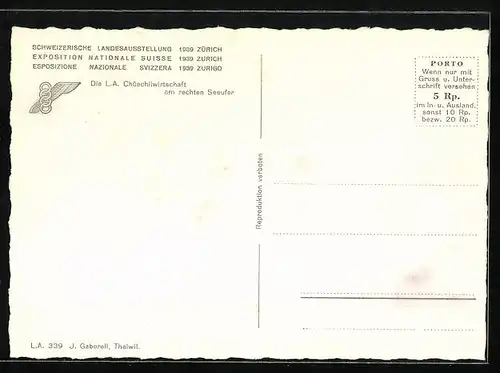 AK Zürich, Schweizerische Landesausstellung 1939, Die L. A. Chüechliwirtschaft am rechten Seeufer