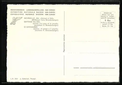 AK Luzern, Schweizerische Landesausstellung 1939, Wehrwille, Abt. Heimat&Volk