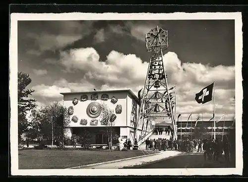 AK Zürich, Schweizerische Landesausstellung 1939, Uhrenpavillon und Glockenturm