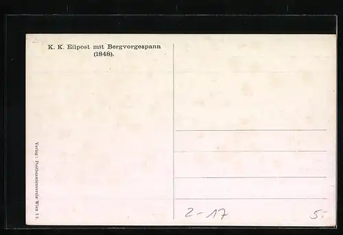 AK K. K. Eilpost mit Bergvorgespann im Jahre 1948