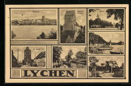 AK Lychen, Markt, Stargarder Tor, Johanniskirche