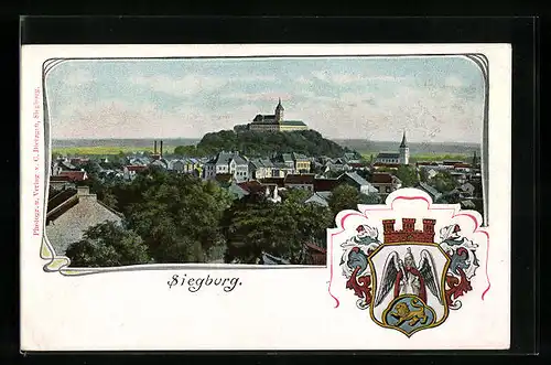 AK Siegburg, Totalansicht, Stadtwappen