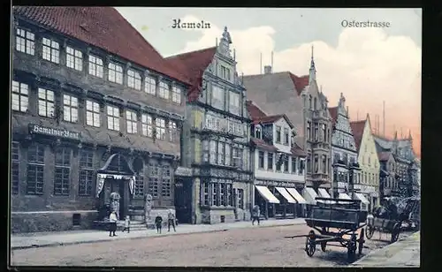 AK Hameln, Osterstrasse mit Hamelner Bank und Geschäften