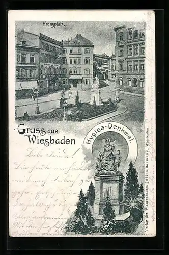 AK Wiesbaden, Kranzplatz und Hygiea-Denkmal