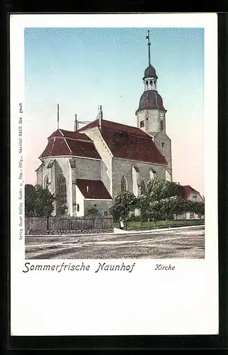 Goldfenster-AK Naunhof, Die Kirche, mit leuchtenden Fenstern