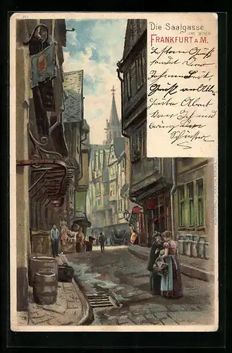 Lithographie Alt-Frankfurt, Die alte Saalgasse