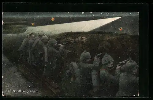 AK Soldaten im Schützengraben, nächtlicher Angriff