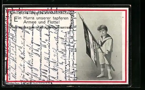 AK Knabe im Matrosenanzug mit Reichsfahne