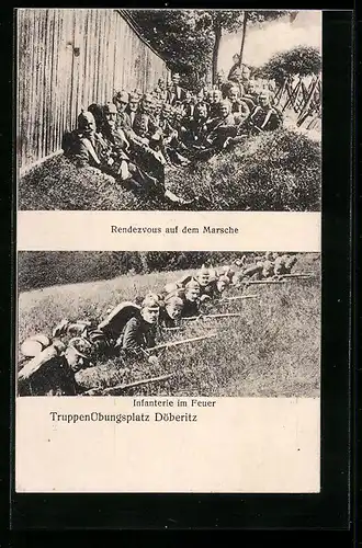 AK Döberitz, Truppen-Übungsplatz, Soldaten der Infanterie im Feuer, Rendevous auf dem Marsche
